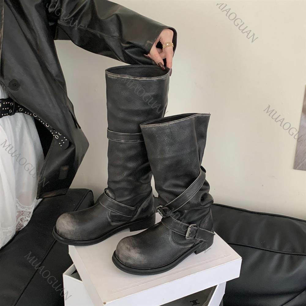 Leather Classic Strap - Весенне-осенние рыцарские сапоги до бедра на