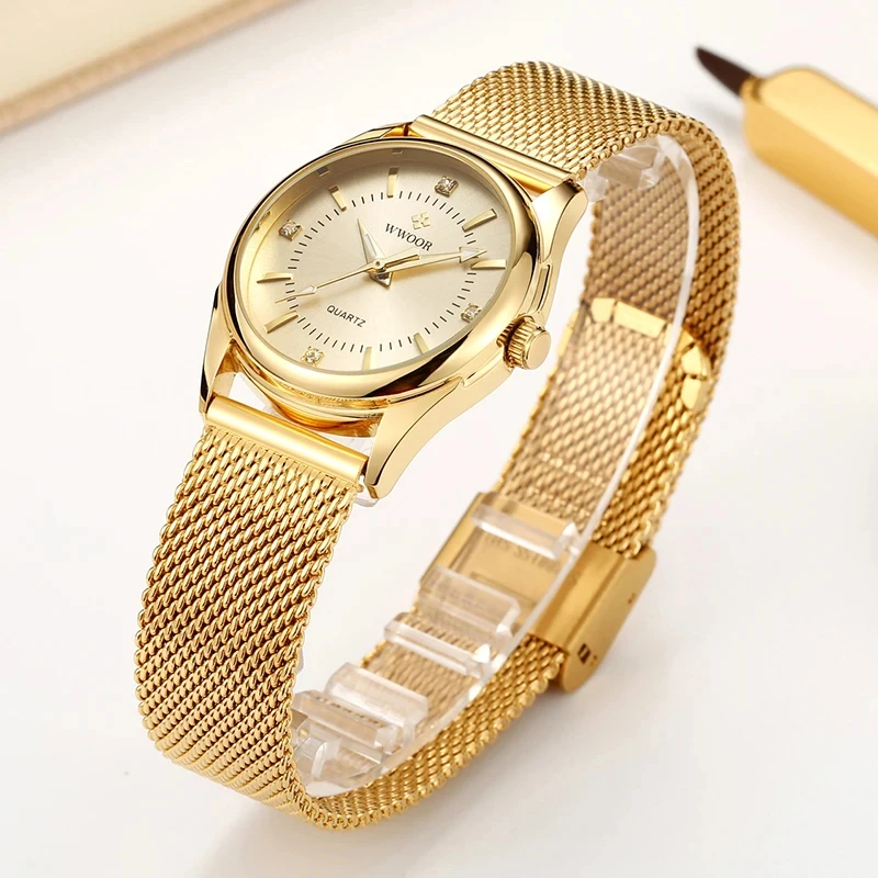 Stainless Mesh Band - WWOOR Элитный бренд платье золотые часы